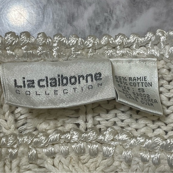 Liz Claiborne Collection Women’s Sweater Ivory Cable Knit Buttons Vintage Preppy - Picture 9 of 10